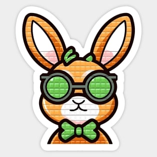 Cool Pixel Art Bunny in a Bow Tie and Glasses Sticker